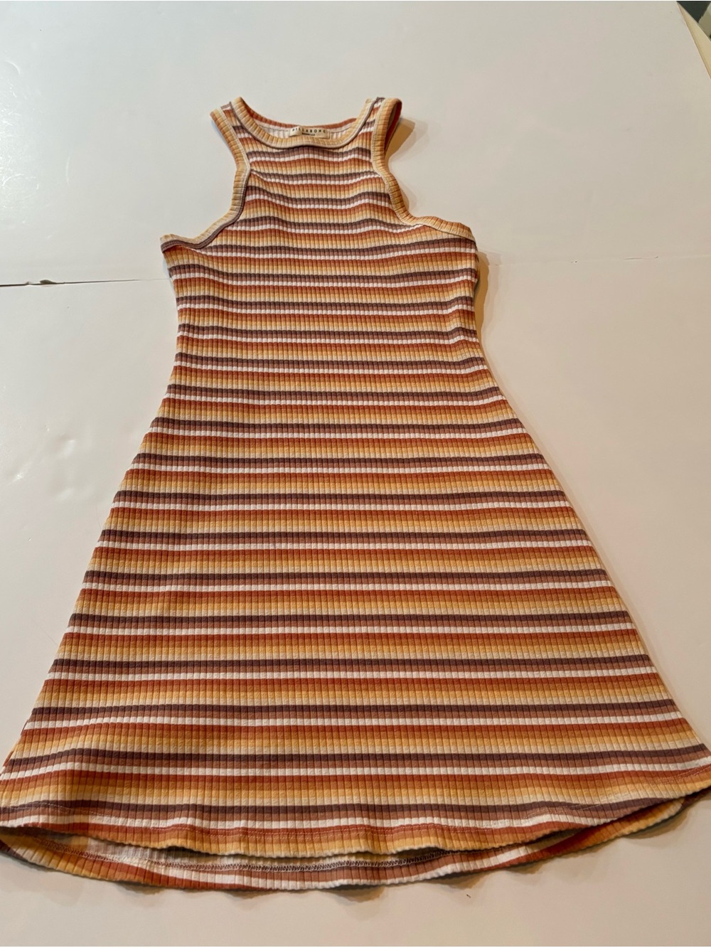 Billabong Striped Ribbed Tank Dress in Rust, Yellow, Brown & Cream, size small